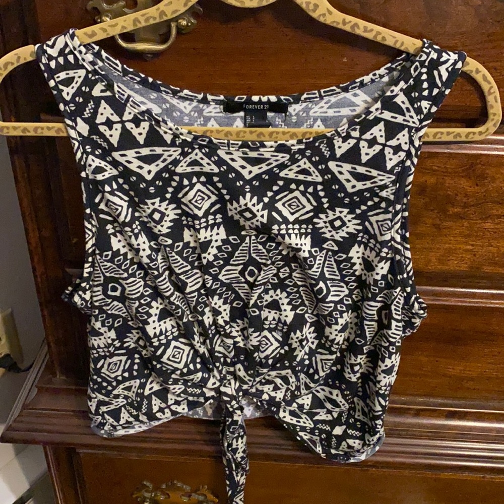 Tribal Print Front Tie Crop Top Tank